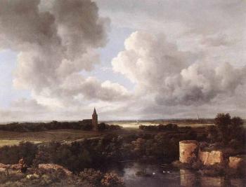 雅各佈 凡 雷斯達爾 An Extensive Landscape With A Ruined Castle And A Village Church 雅各佈 凡 雷斯達爾 An Extensive Landscape With A Ruined Castle And A Village Church